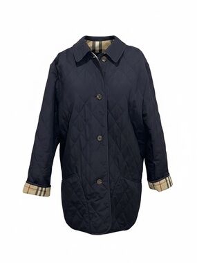 Burberry Diamond Quilt Navy Blue Jacket with Nova Check Plaid Lining - Medium